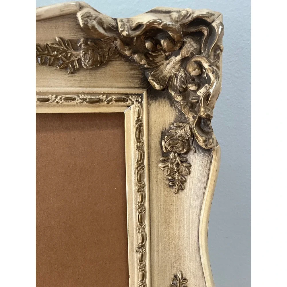 Vtg Rococo Style Wood Frame Distressed Baroque Scroll Shabby Chic Regency core